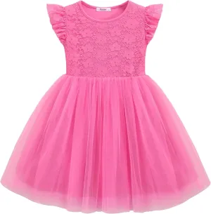 Arshiner Toddler Lace Tutu Dresses Ruffle Sleeve 3 Layers Tulle Flower Wedding Birthday Summer Little Girls Dress