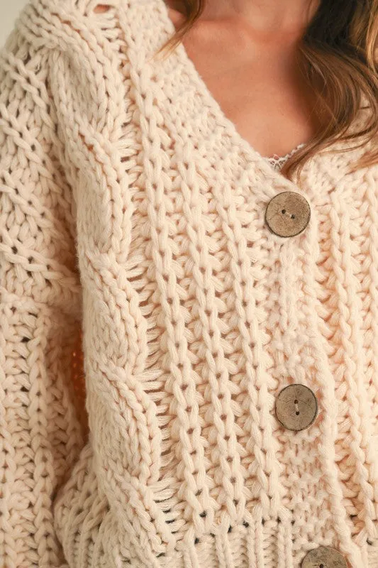Aspen Long Sleeve Chunky Knit Cardigan Taupe