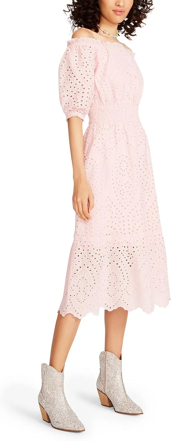 Betsey Johnson Women's Eyelet Off The Shoulder Midi Dress