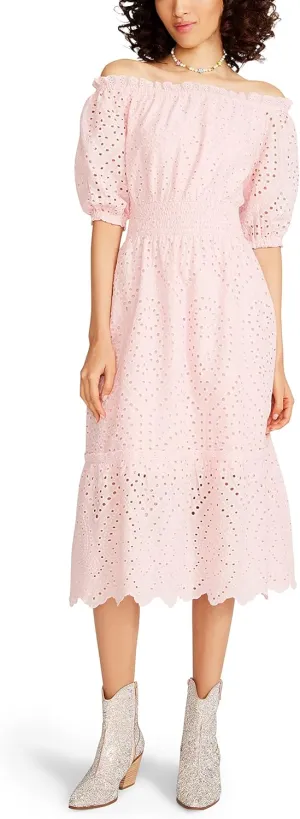 Betsey Johnson Women's Eyelet Off The Shoulder Midi Dress