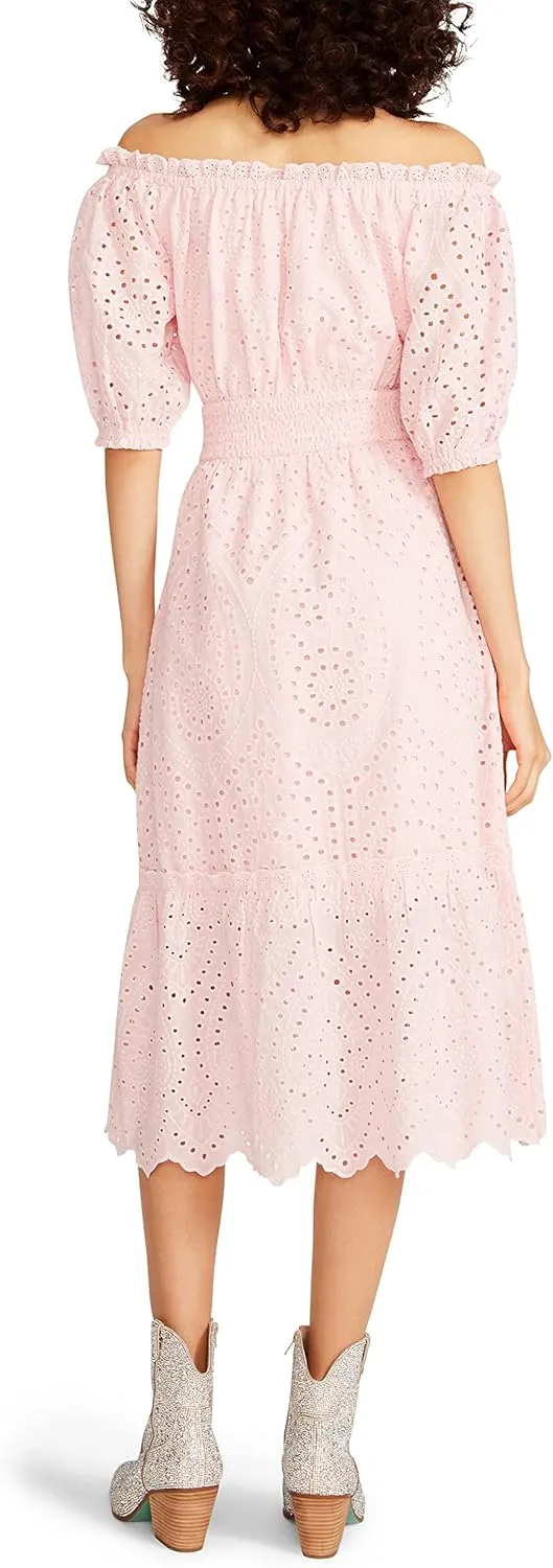 Betsey Johnson Women's Eyelet Off The Shoulder Midi Dress