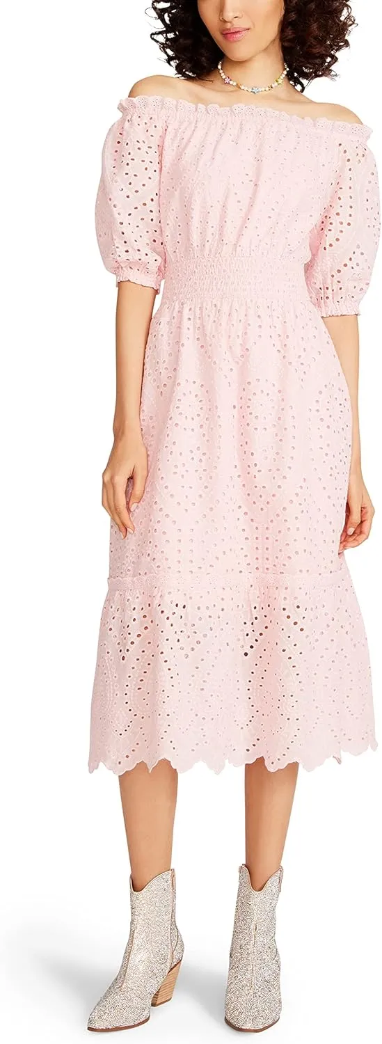 Betsey Johnson Women's Eyelet Off The Shoulder Midi Dress