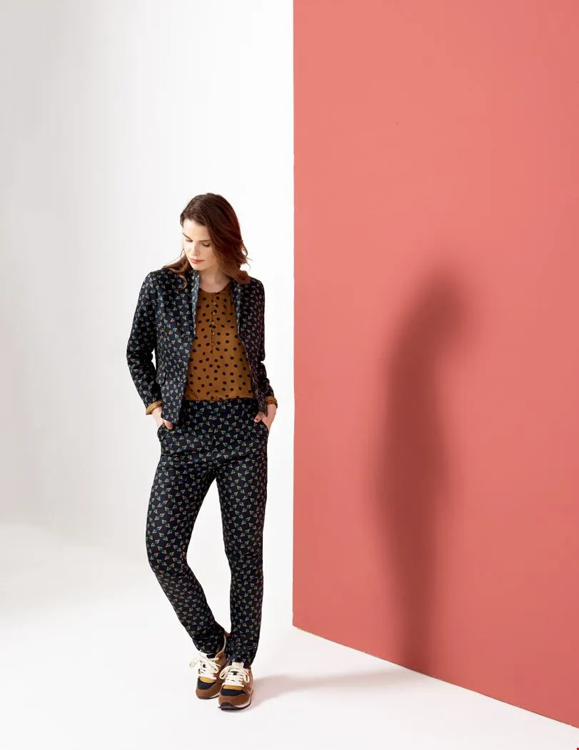 Blauwe blazer met tangram print | Zilch jacket tangram navy