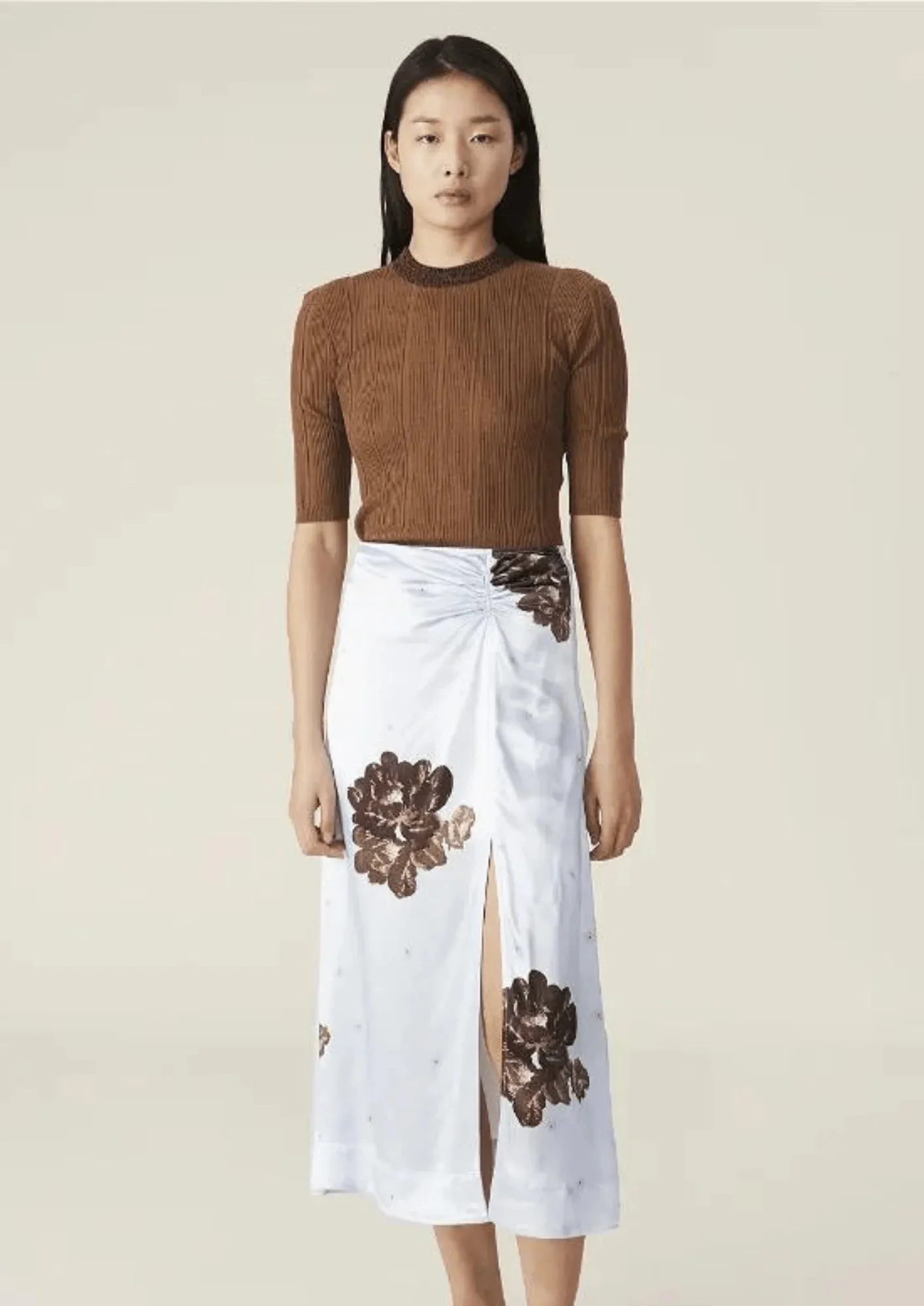BROWN THIN COTTON RIB T-SHIRT