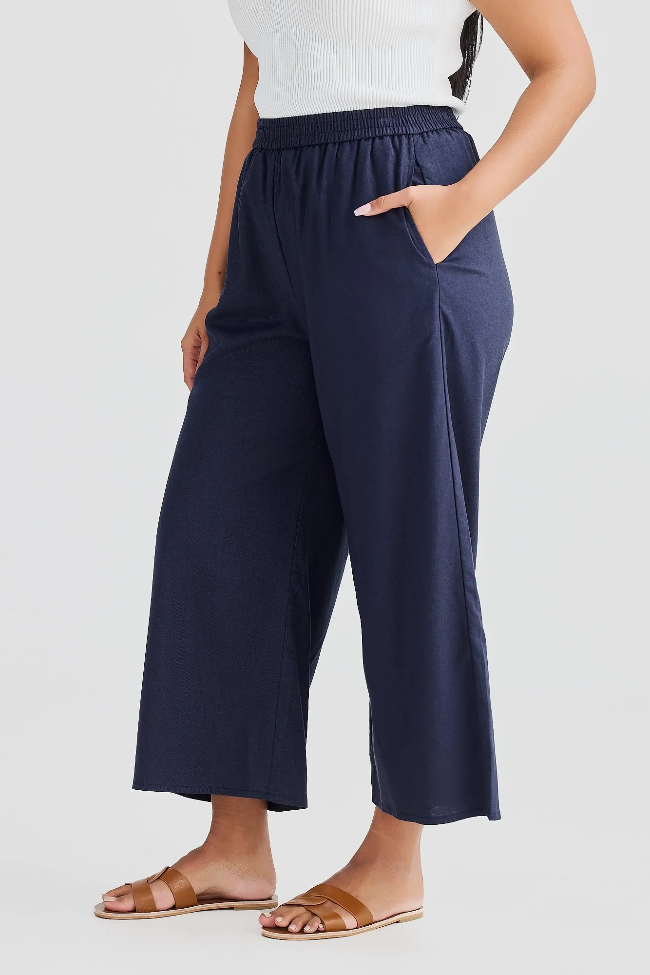 Core Cropped Wide Leg Pants - Navy