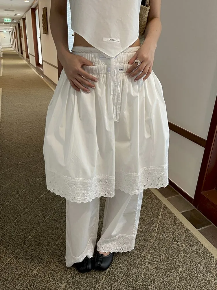 Elastic Waist Lace Hem Half Skirt【s0000007453】