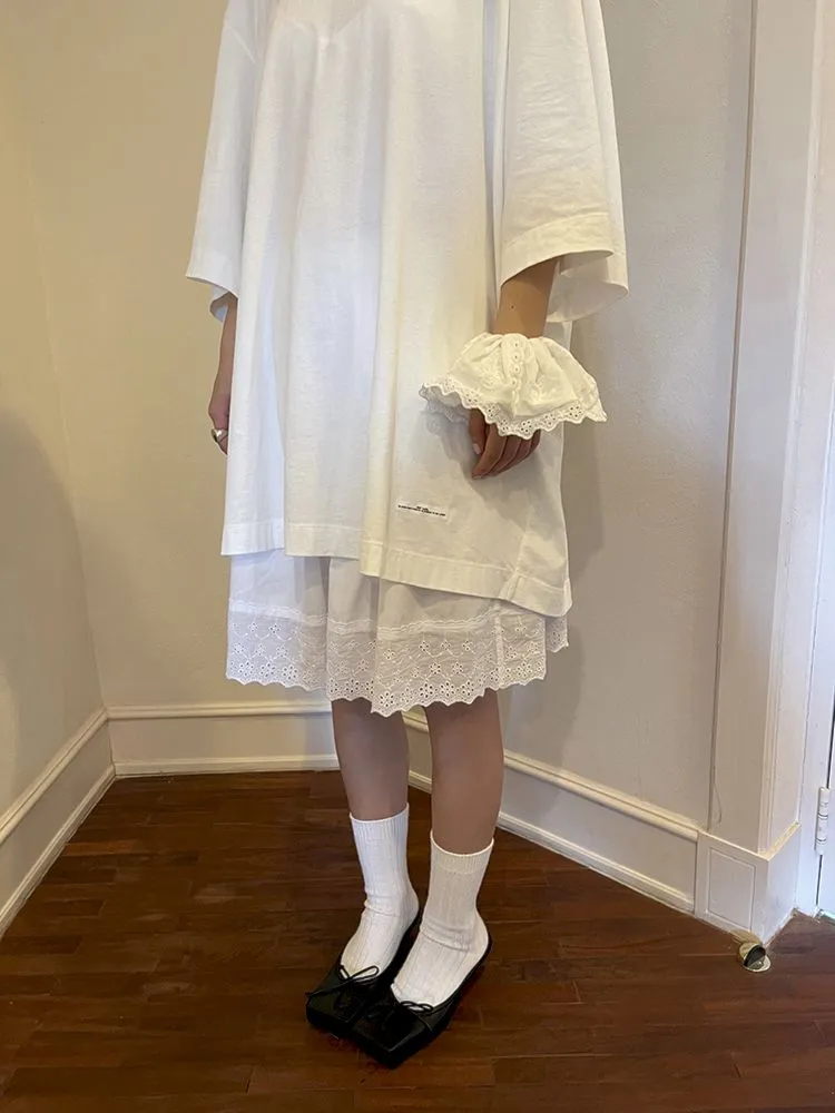 Elastic Waist Lace Hem Half Skirt【s0000007453】