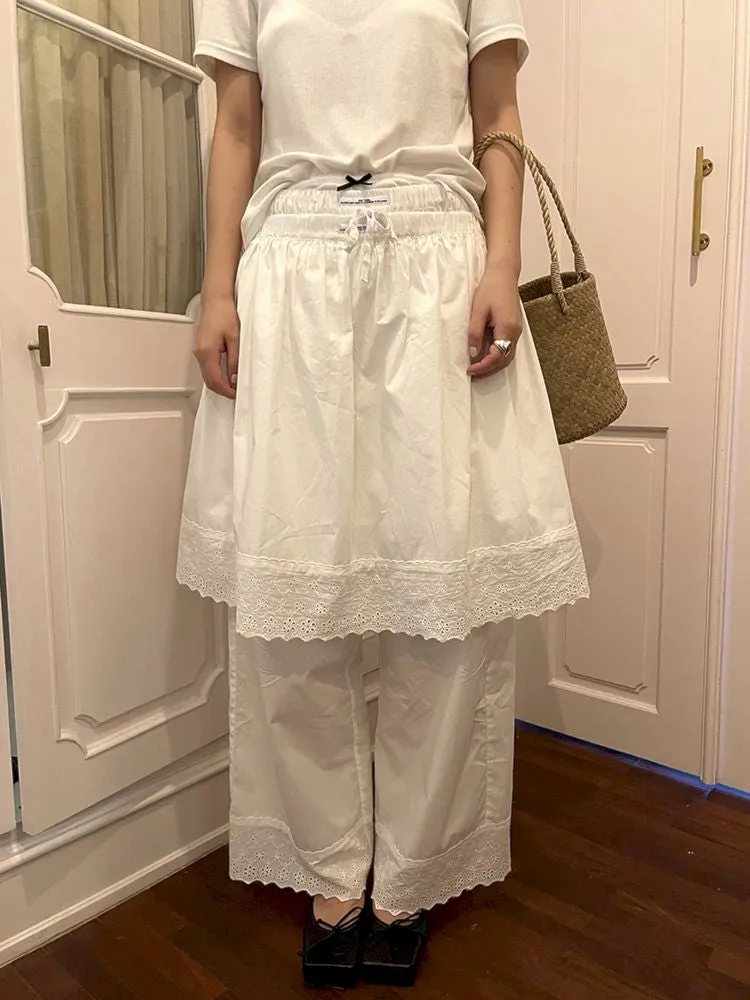 Elastic Waist Lace Hem Half Skirt【s0000007453】