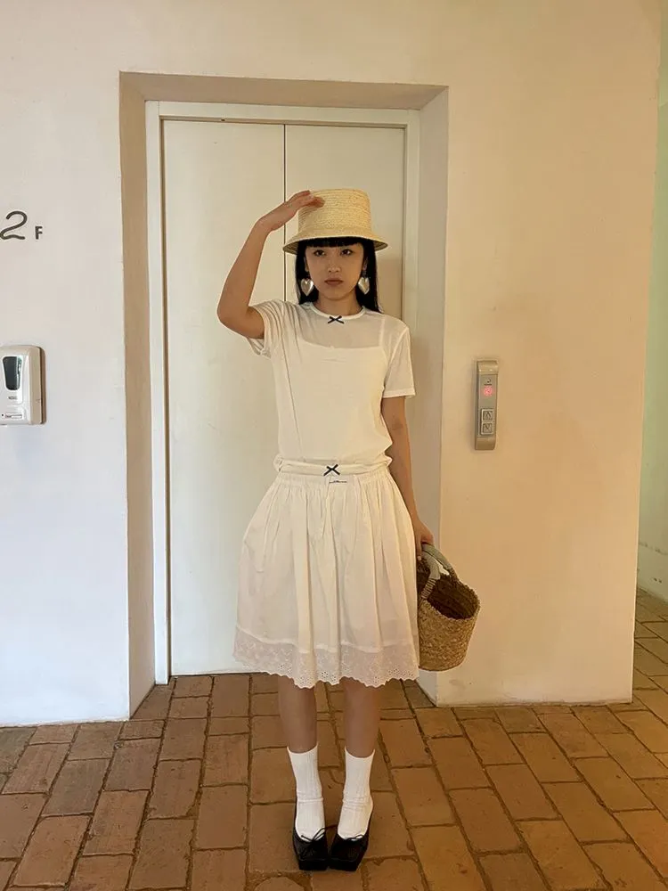 Elastic Waist Lace Hem Half Skirt【s0000007453】