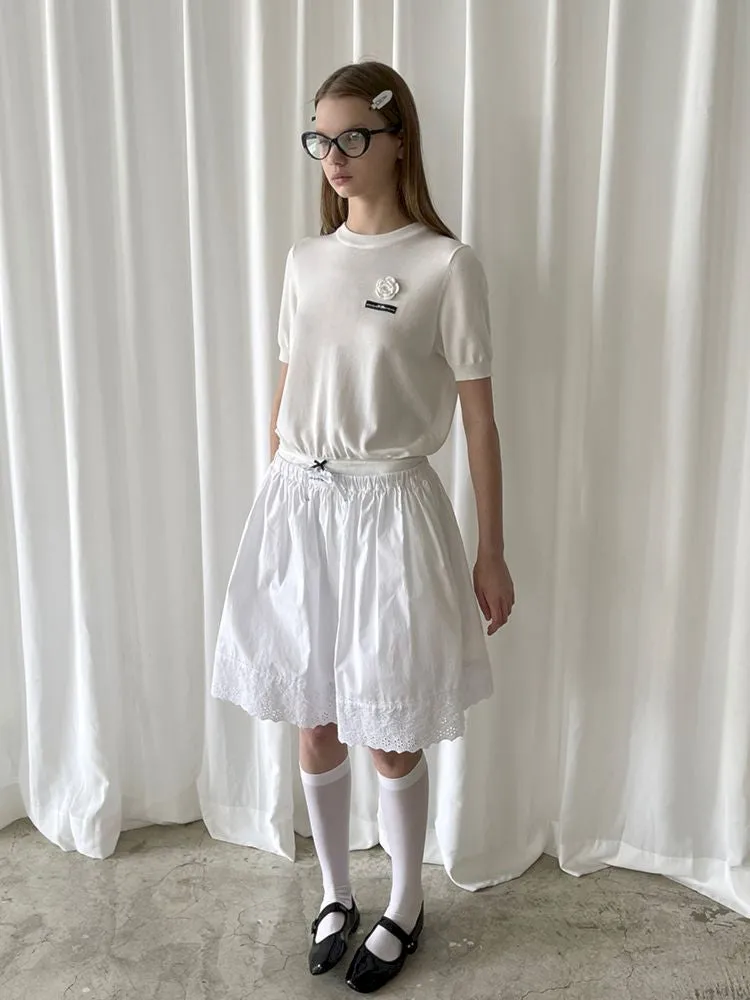Elastic Waist Lace Hem Half Skirt【s0000007453】