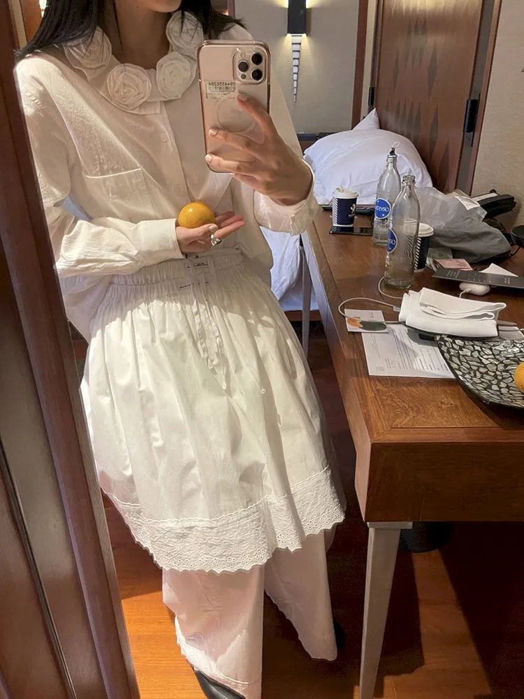 Elastic Waist Lace Hem Half Skirt【s0000007453】