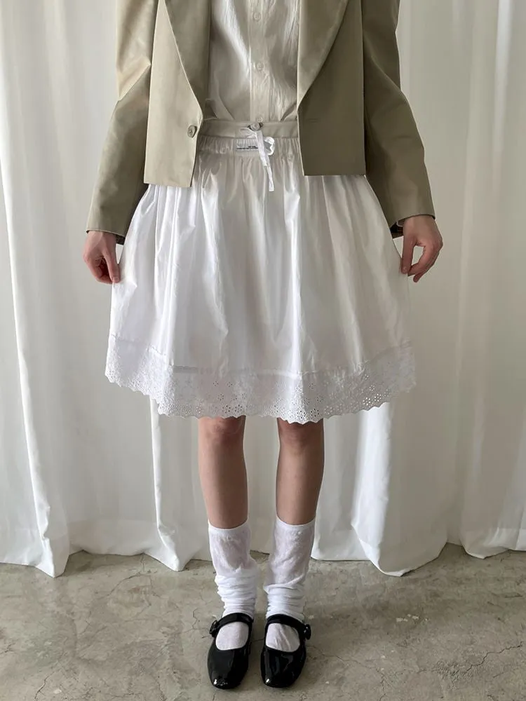 Elastic Waist Lace Hem Half Skirt【s0000007453】