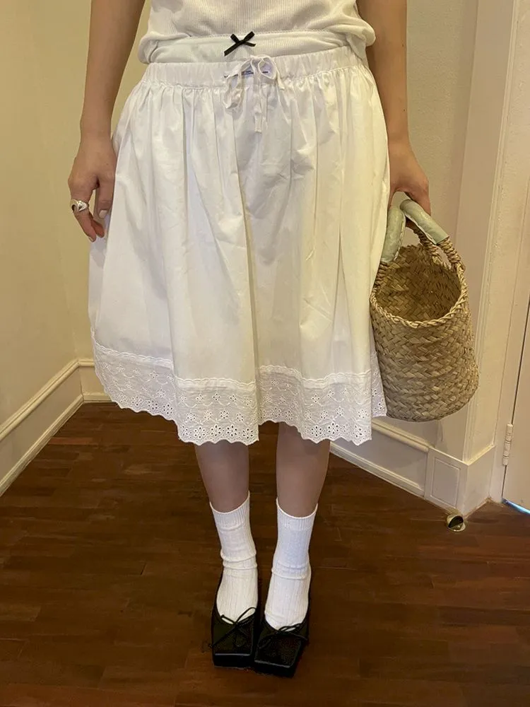 Elastic Waist Lace Hem Half Skirt【s0000007453】
