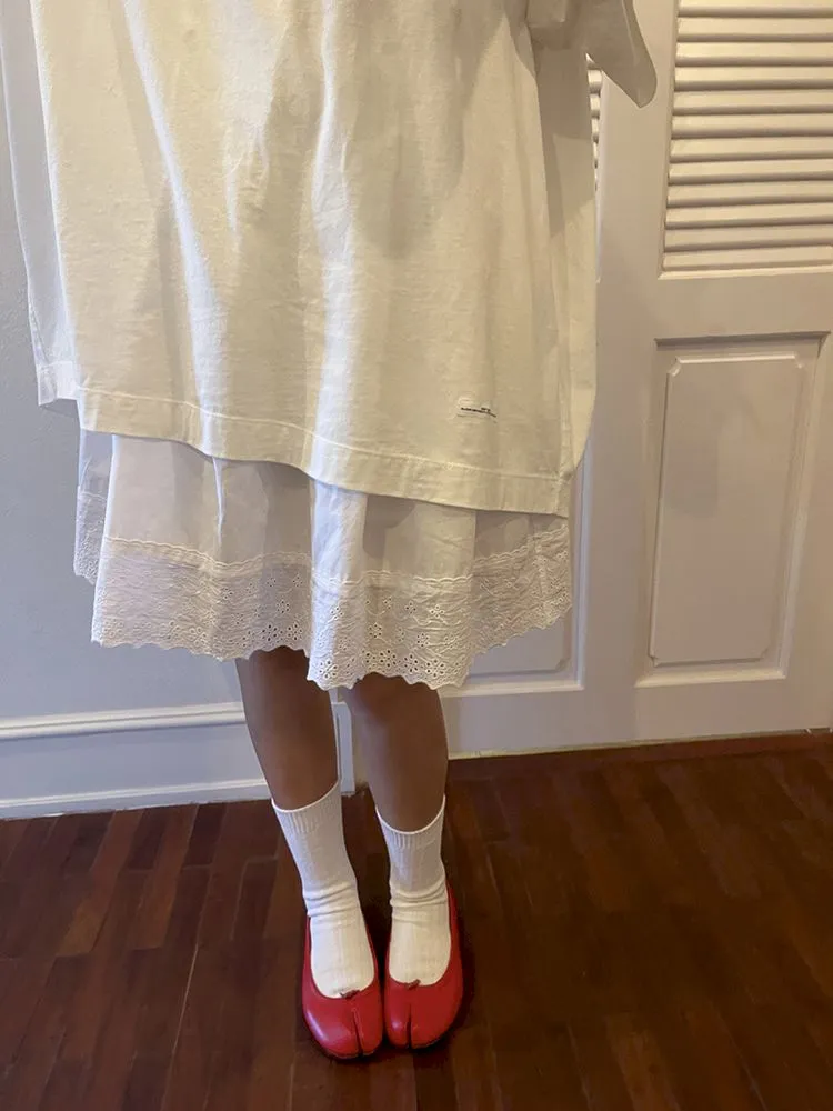 Elastic Waist Lace Hem Half Skirt【s0000007453】