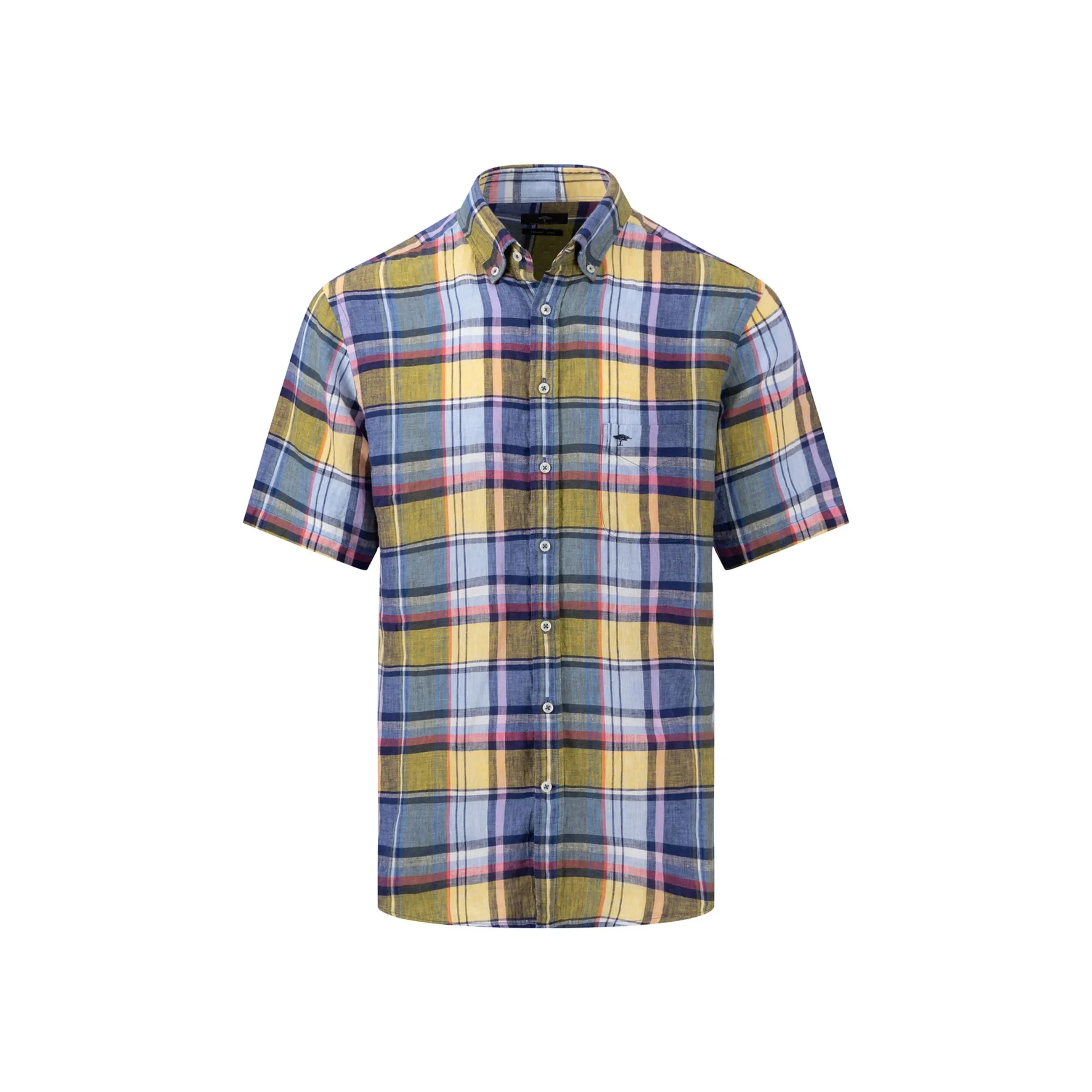 Fynch-Hatton Short Sleeved Check Linen Shirt 1305-7021