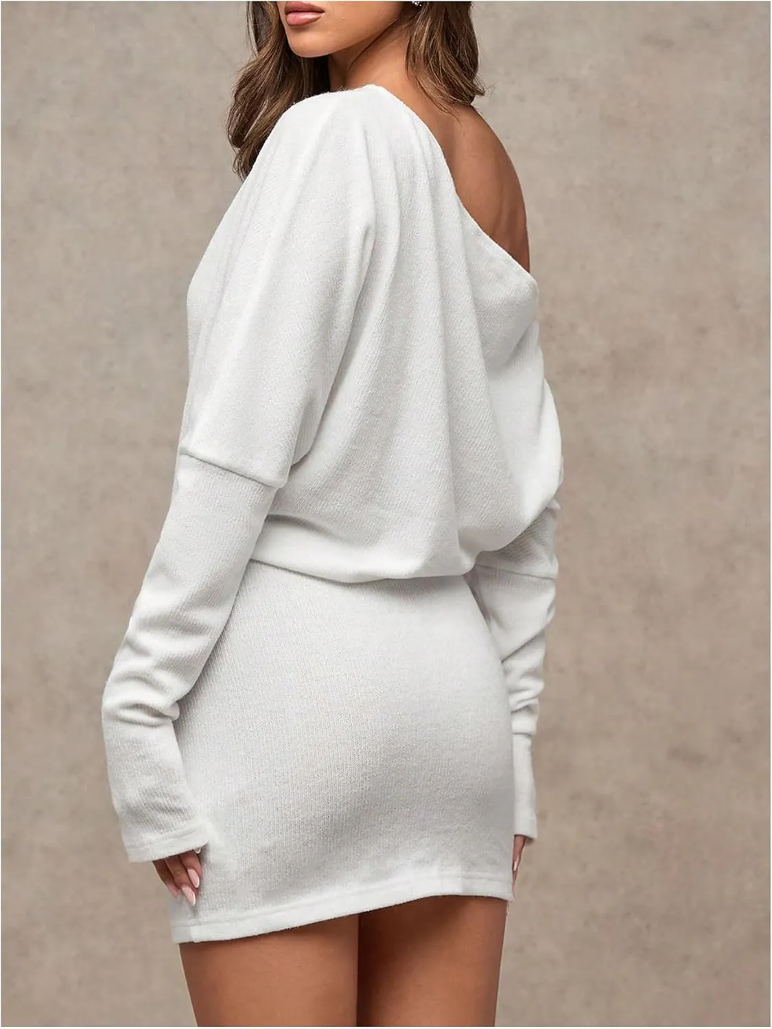 GORGLITTER Women's Off The Shoulder Sweater Dress Long Sleeve Asymmetrical Bodycon Mini Dresses
