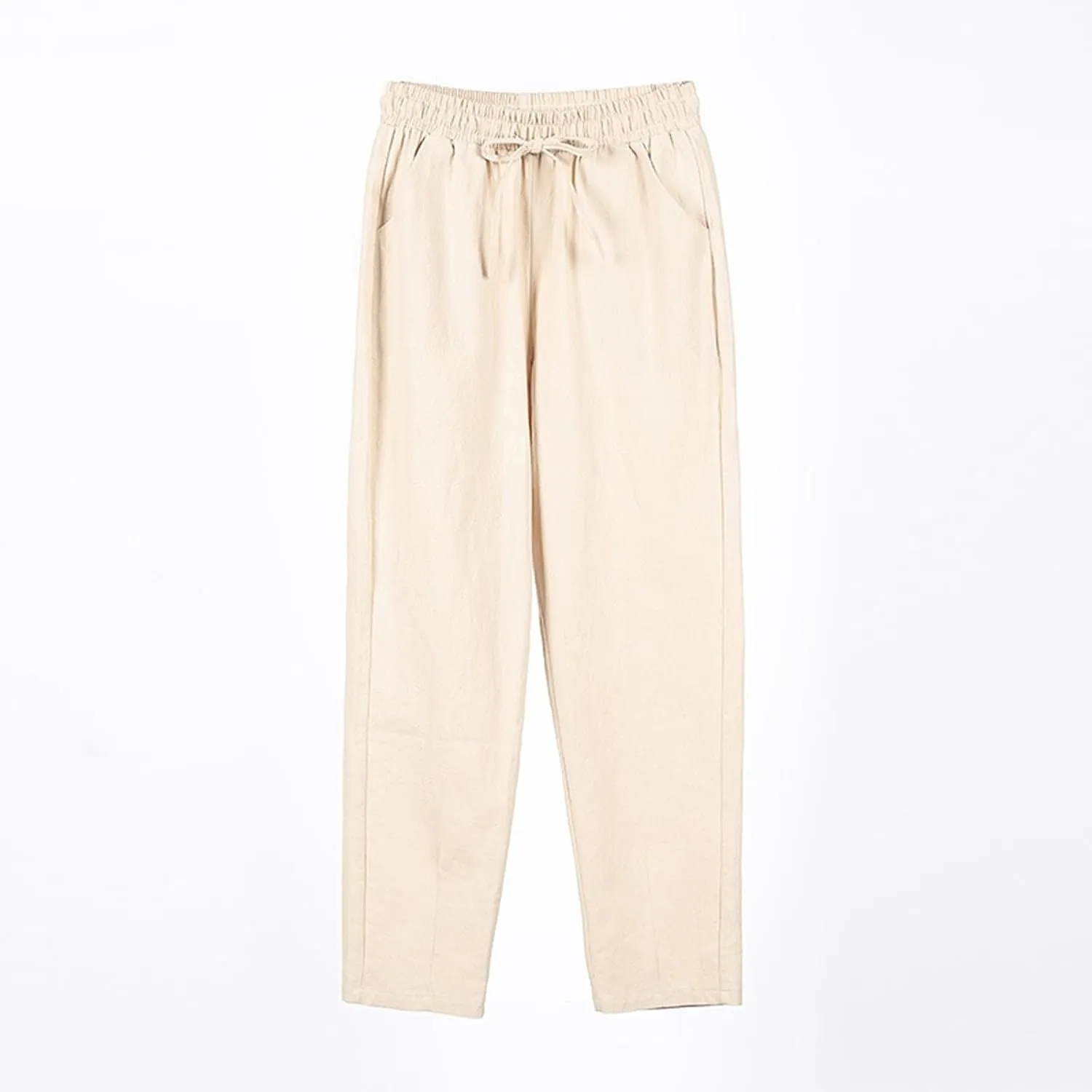 Linen Pants Women Cropped Lightweight Summer Drawstring Pant Petite Length Straight Leg Tapered Pants with Pockets