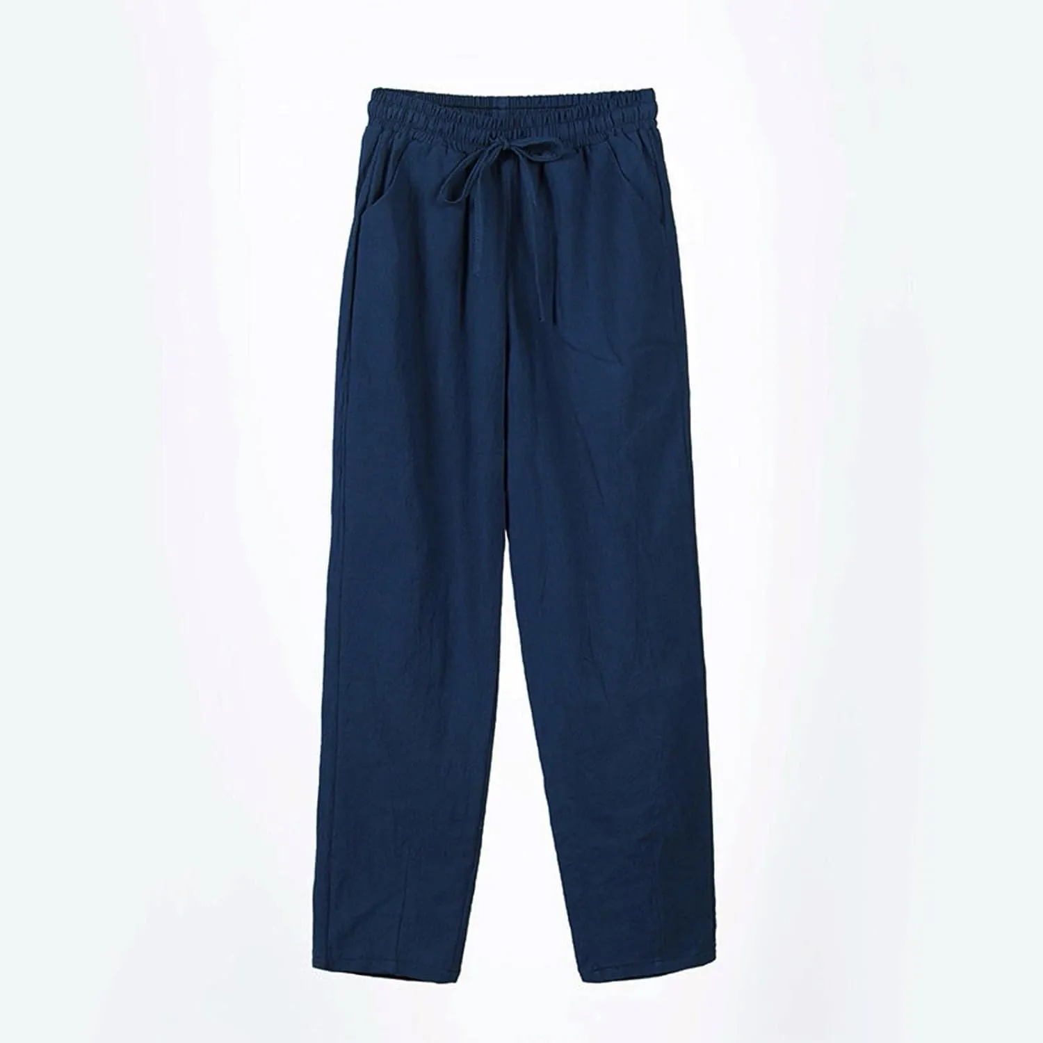 Linen Pants Women Trendy Wide Leg Elastic Drawstring Pants with Pockets Womens Trousers Lounge Comfy Wide Leg Trousers Women