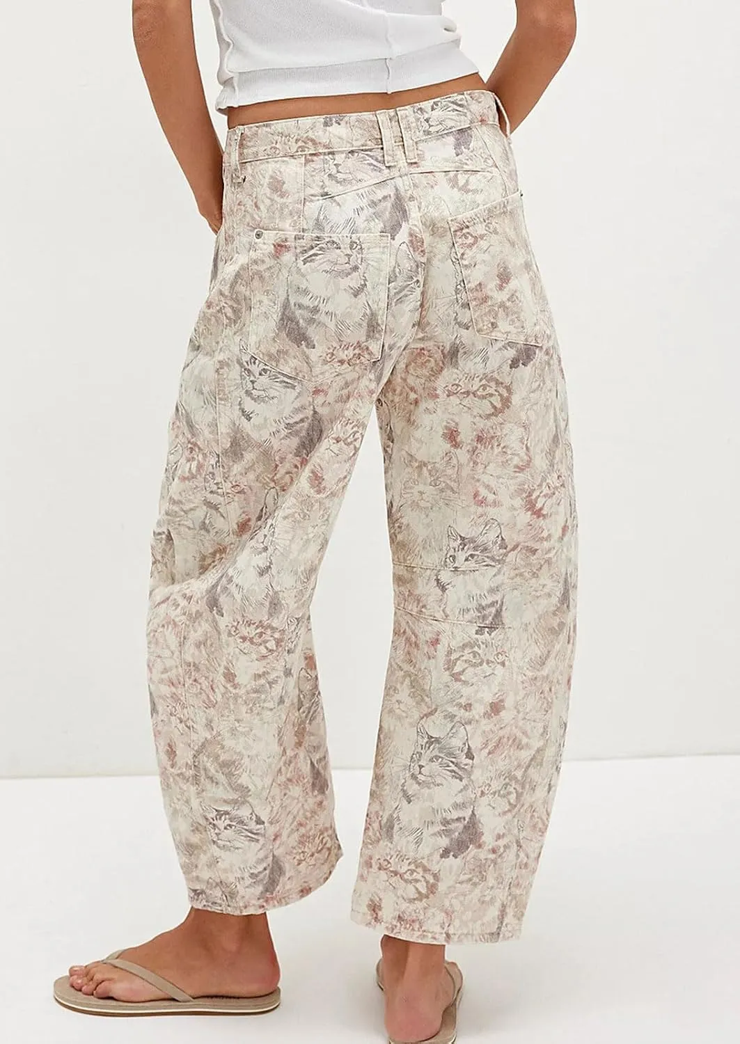 loveimgs Women Baggy Barrel Jeans Mid Rise Printed Denim Pants Wide Leg Jeans Boyfriend Y2k Patchwork Cartoon 2025 Hippie