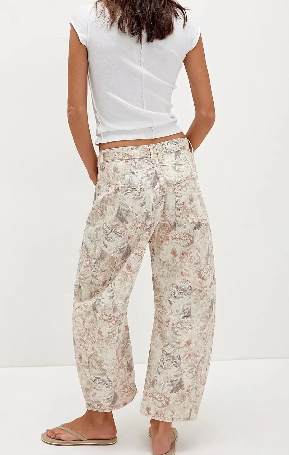 loveimgs Women Baggy Barrel Jeans Mid Rise Printed Denim Pants Wide Leg Jeans Boyfriend Y2k Patchwork Cartoon 2025 Hippie
