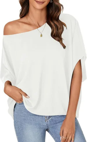 LYANER Women's Casual Loose Off Shoulder Batwing Half Sleeve Blouse Shirt Tunic Top