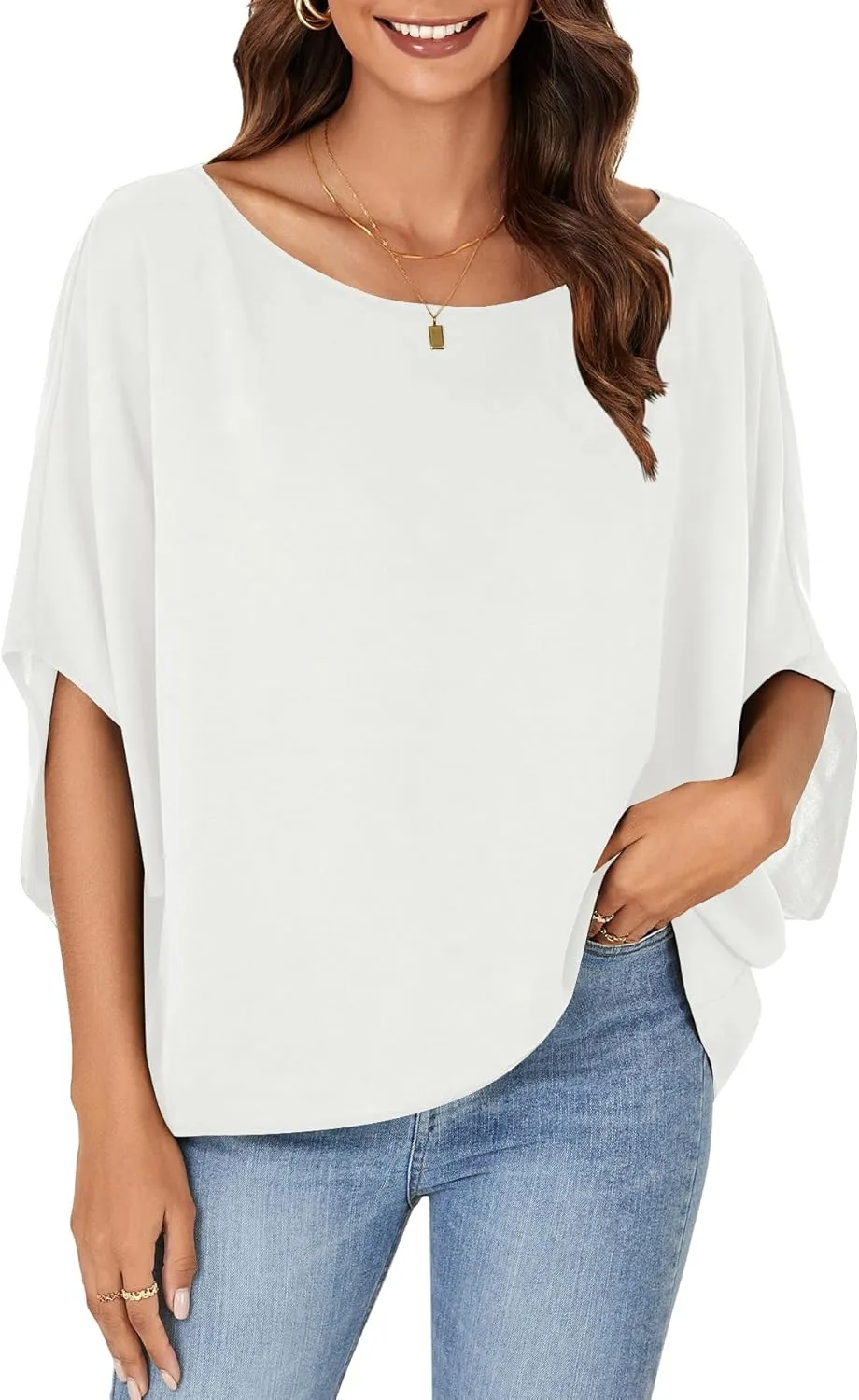 LYANER Women's Casual Loose Off Shoulder Batwing Half Sleeve Blouse Shirt Tunic Top