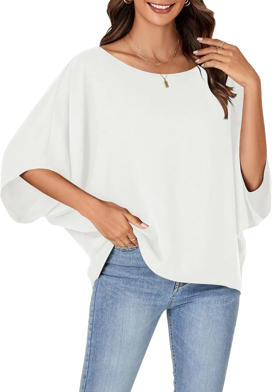 LYANER Women's Casual Loose Off Shoulder Batwing Half Sleeve Blouse Shirt Tunic Top