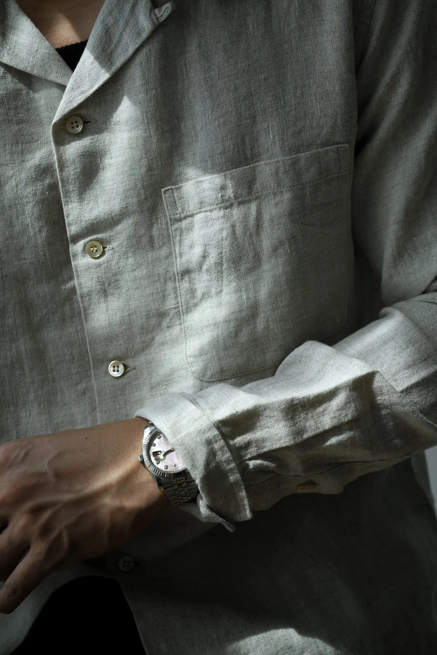 Men's Linen Shirt Camp Collar Long Sleeves Regular Fit Casual Vintage