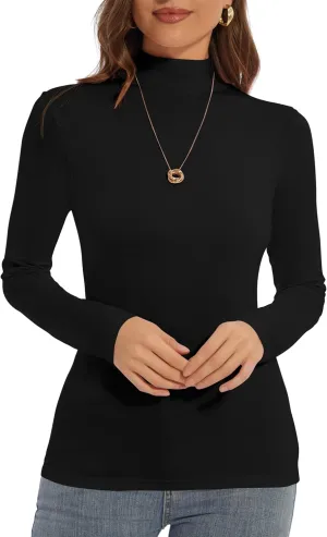 Mock Turtle Neck Long Sleeve Pullover High Neck Undershirt Slim Fit Basic Casual Tee Tops