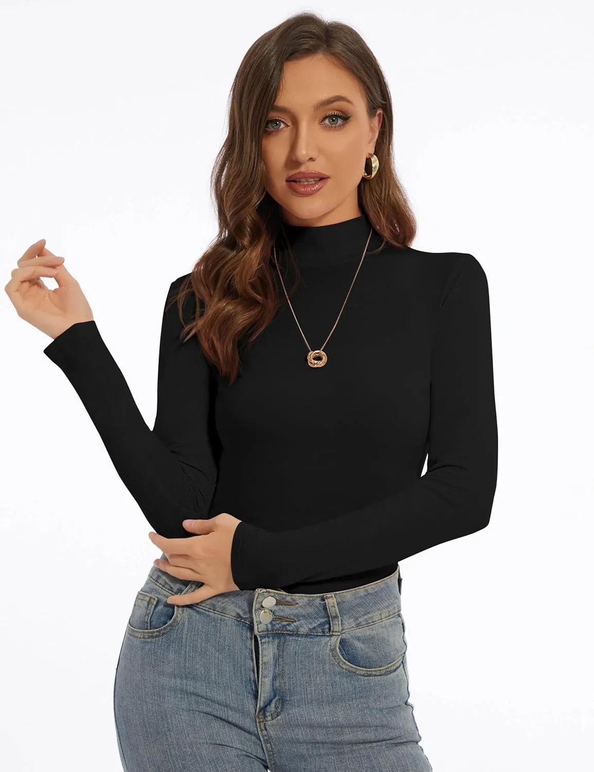 Mock Turtle Neck Long Sleeve Pullover High Neck Undershirt Slim Fit Basic Casual Tee Tops