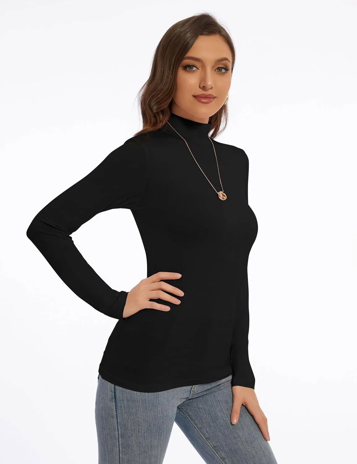 Mock Turtle Neck Long Sleeve Pullover High Neck Undershirt Slim Fit Basic Casual Tee Tops