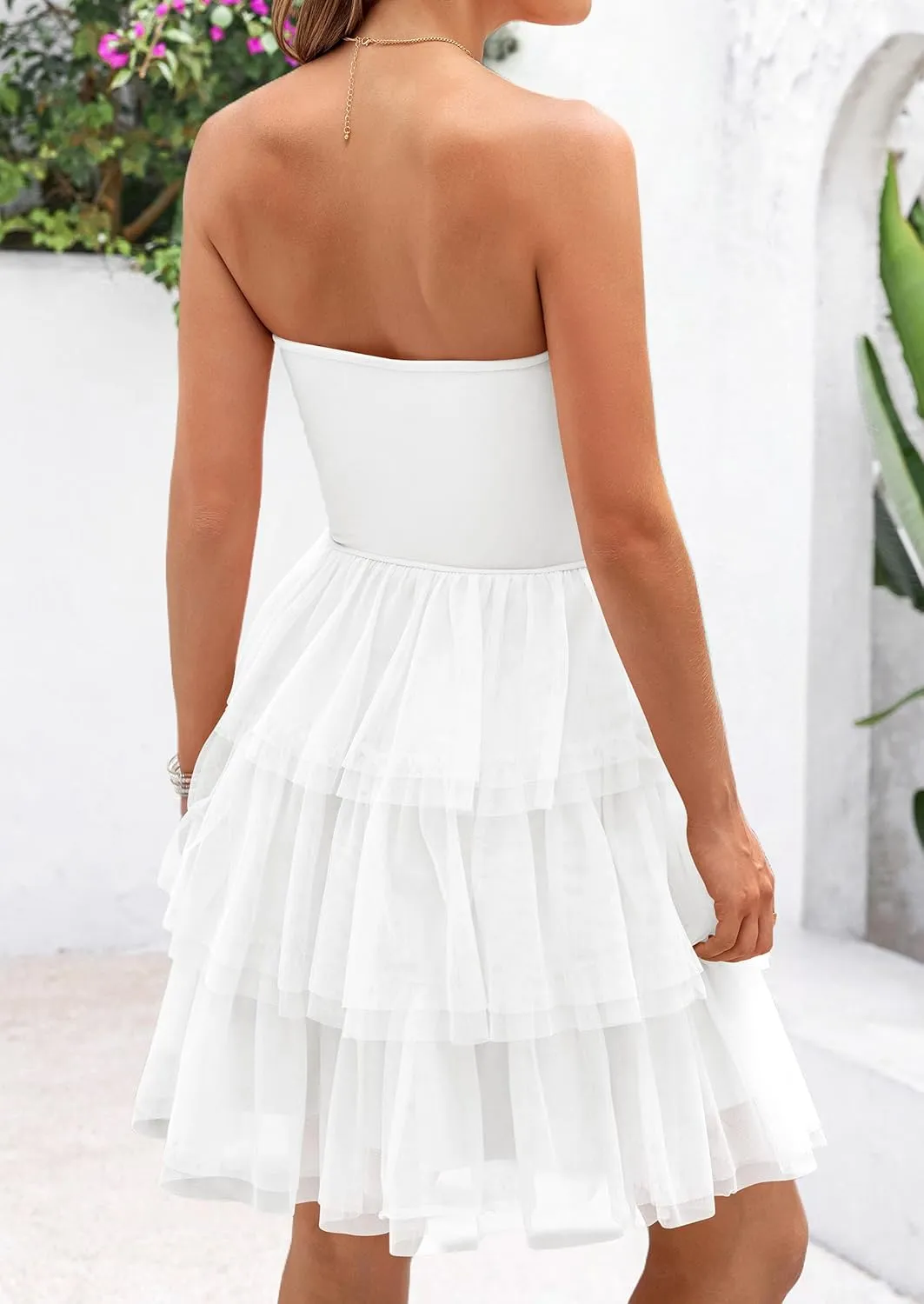 PRETTYGARDEN Womens Tulle Dress Strapless Tube Top Short Dress Summer Ruffle Tiered Beach Sundress Wedding Guest Dresses