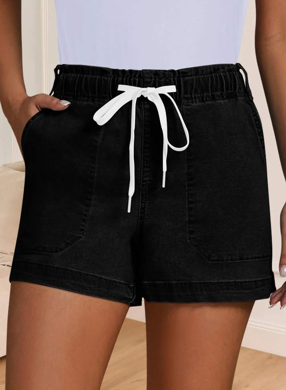 QACOHU Women's 2025 Casual Summer Denim Shorts Mid Waisted Stretchy Ripped Jean Shorts Casual Shorts