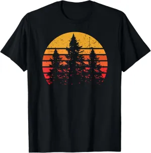 Retro Sun Minimalist Pine Tree Design - Graphic Tee Shirt T-Shirt