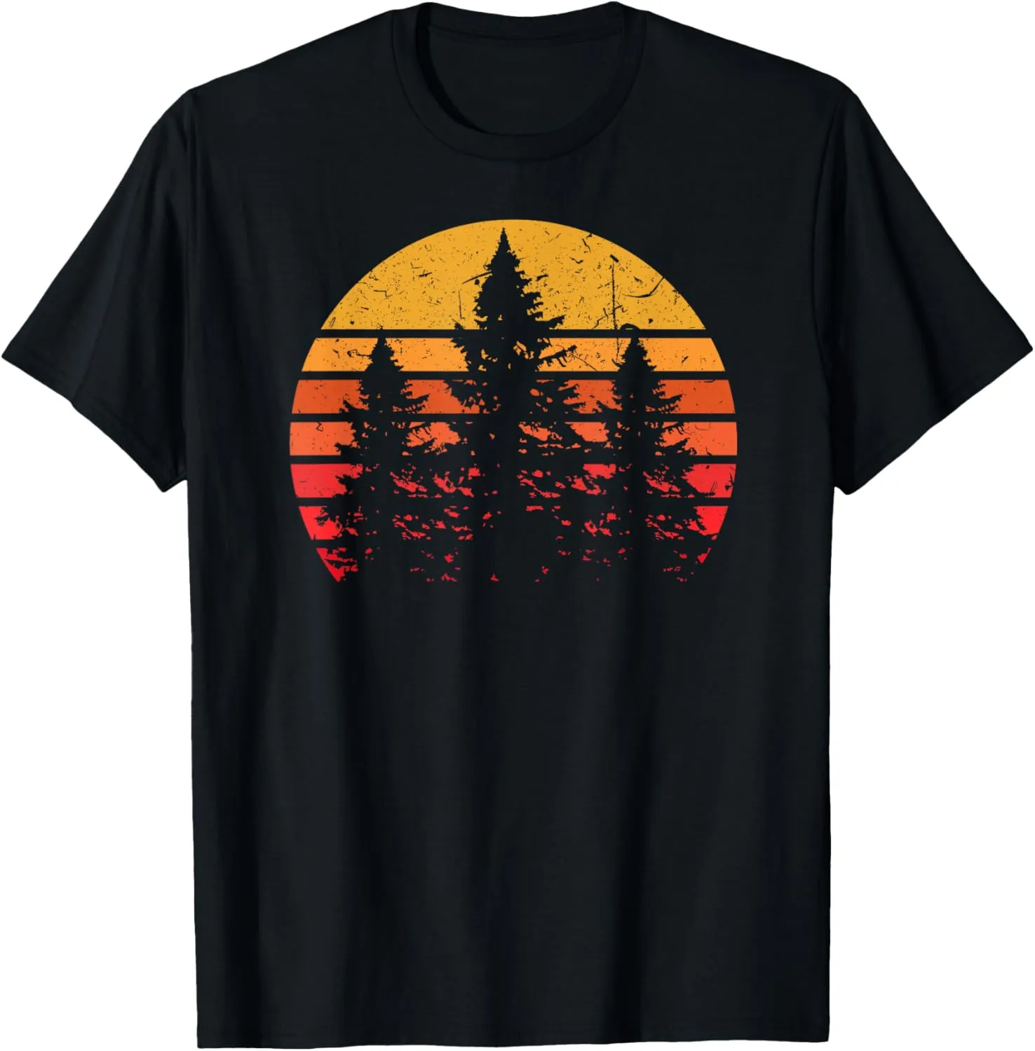 Retro Sun Minimalist Pine Tree Design - Graphic Tee Shirt T-Shirt