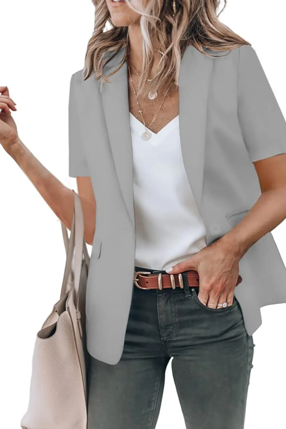 Short Sleeve Blazers for Women Business Casual Work Office Suit Jackets Lightweight Elegant Open Front Lapel Jacket