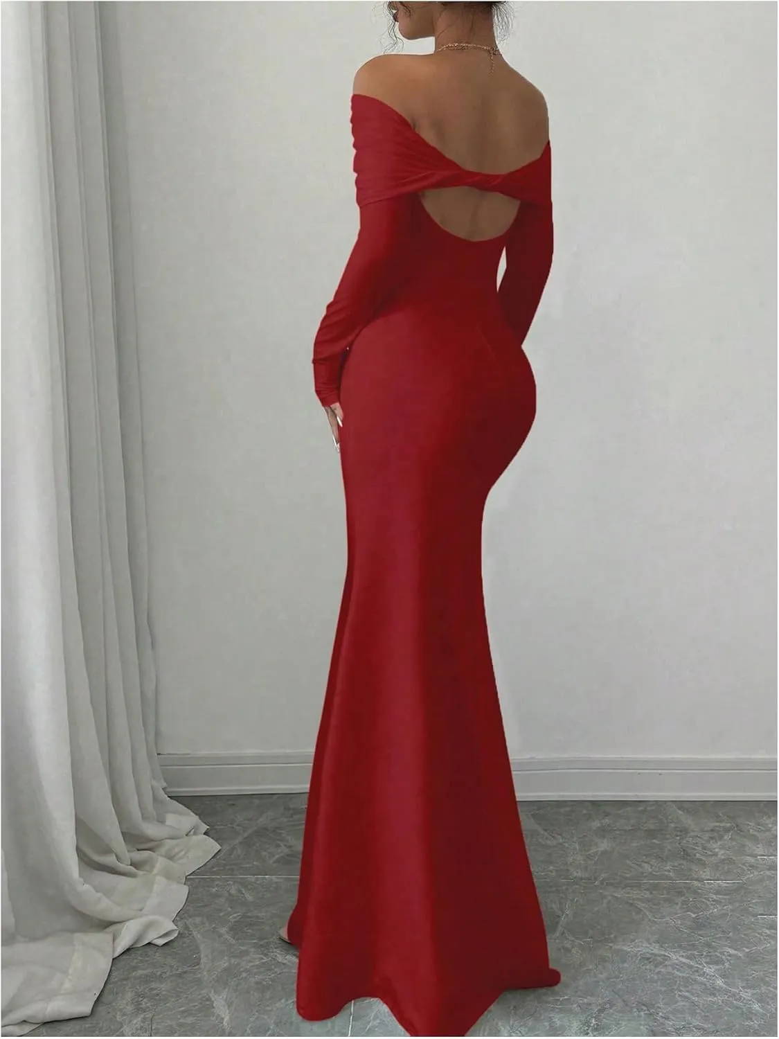 SOLY HUX Women's Long Sleeve Off The Shoulder Bodycon Dress Elegant Maxi Dress Cocktail Prom Dresses