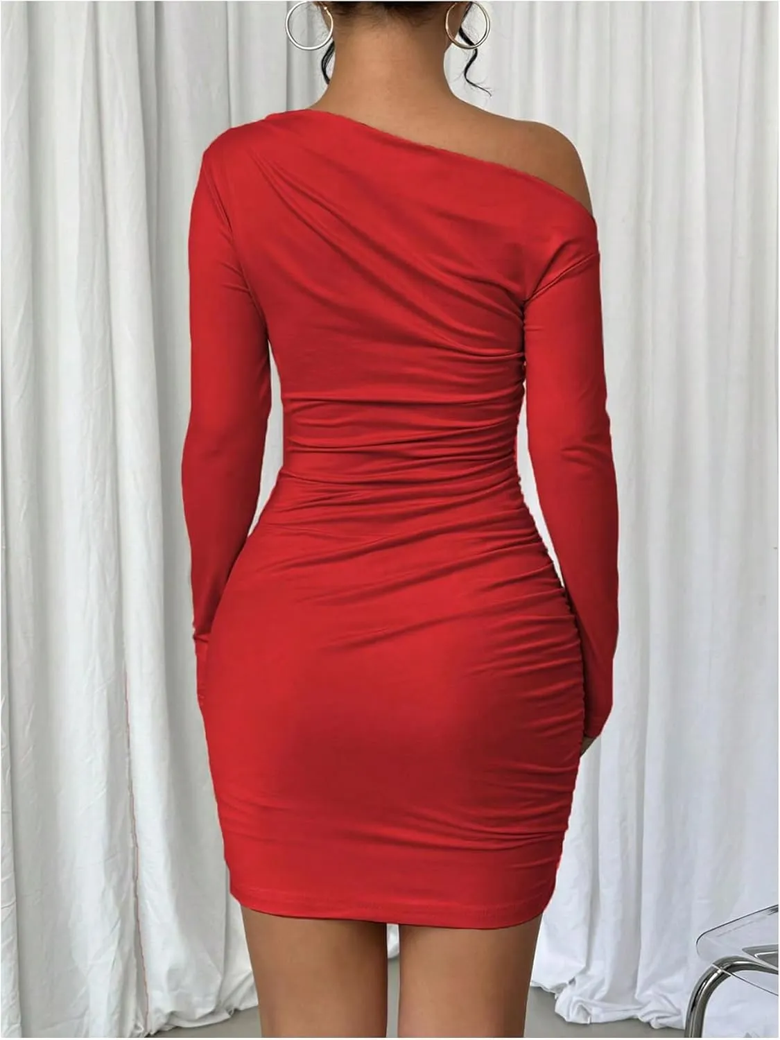 SOLY HUX Women's Ruched Bodycon Mini Dress Off The Shoulder Long Sleeve Fall Dresses