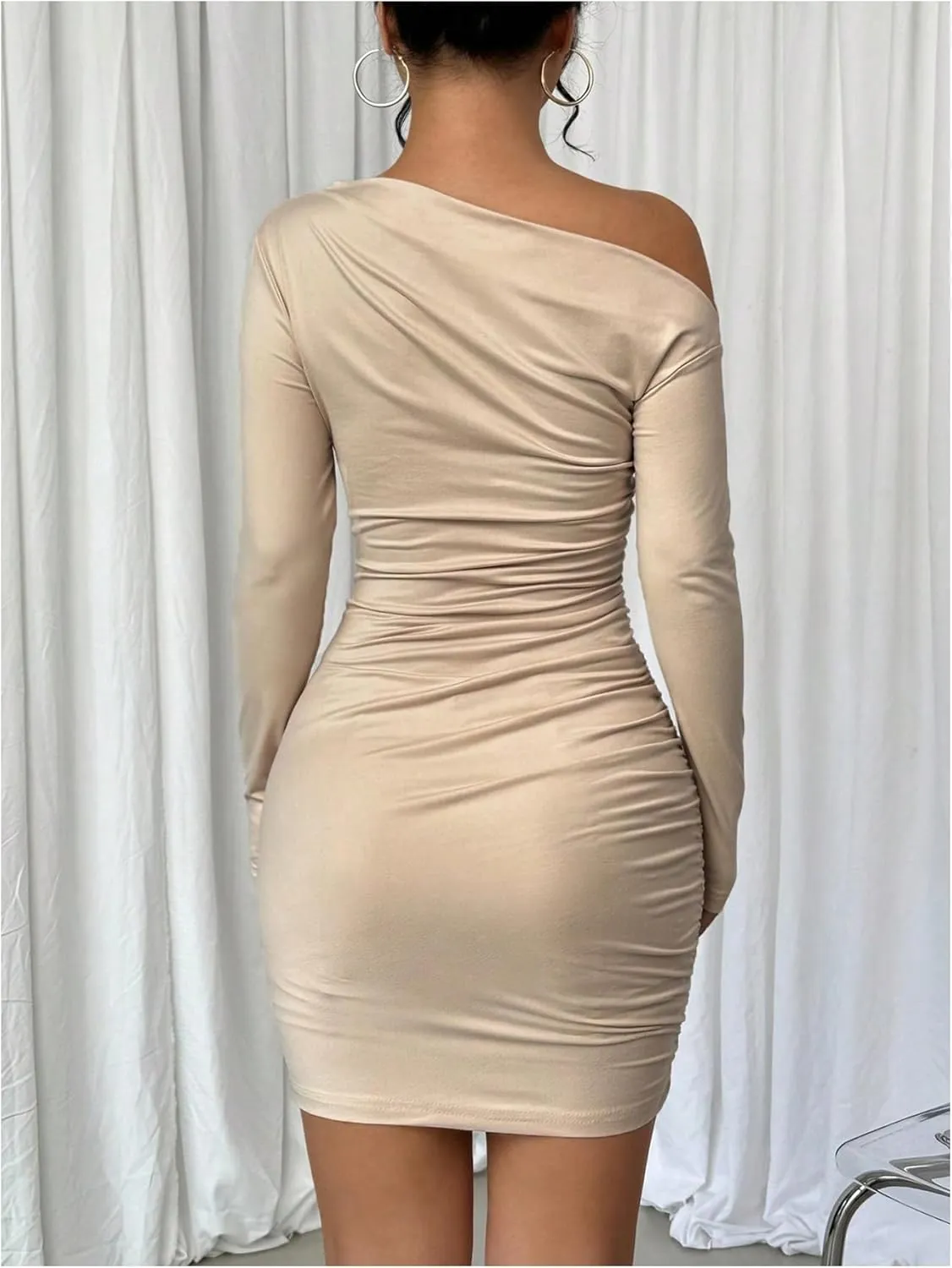 SOLY HUX Women's Ruched Bodycon Mini Dress Off The Shoulder Long Sleeve Fall Dresses