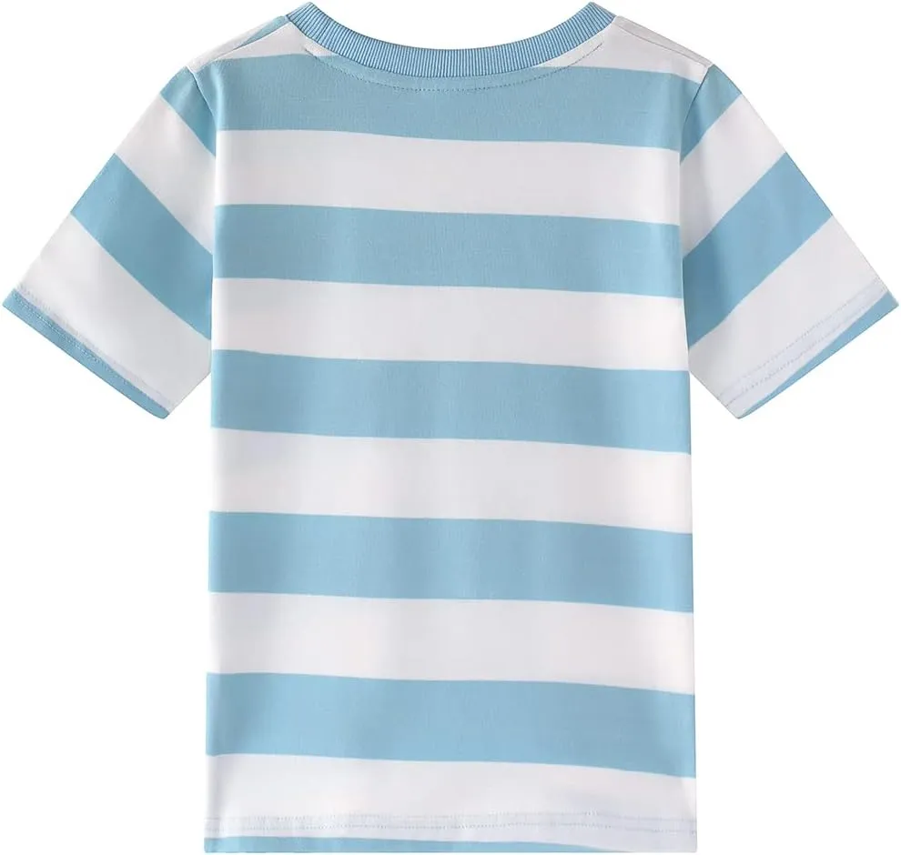 Spring&Gege Boys Short Sleeve Striped Cotton Crew Neck T-Shirt