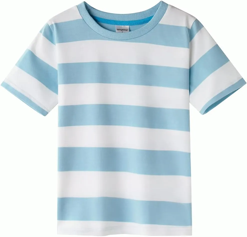 Spring&Gege Boys Short Sleeve Striped Cotton Crew Neck T-Shirt