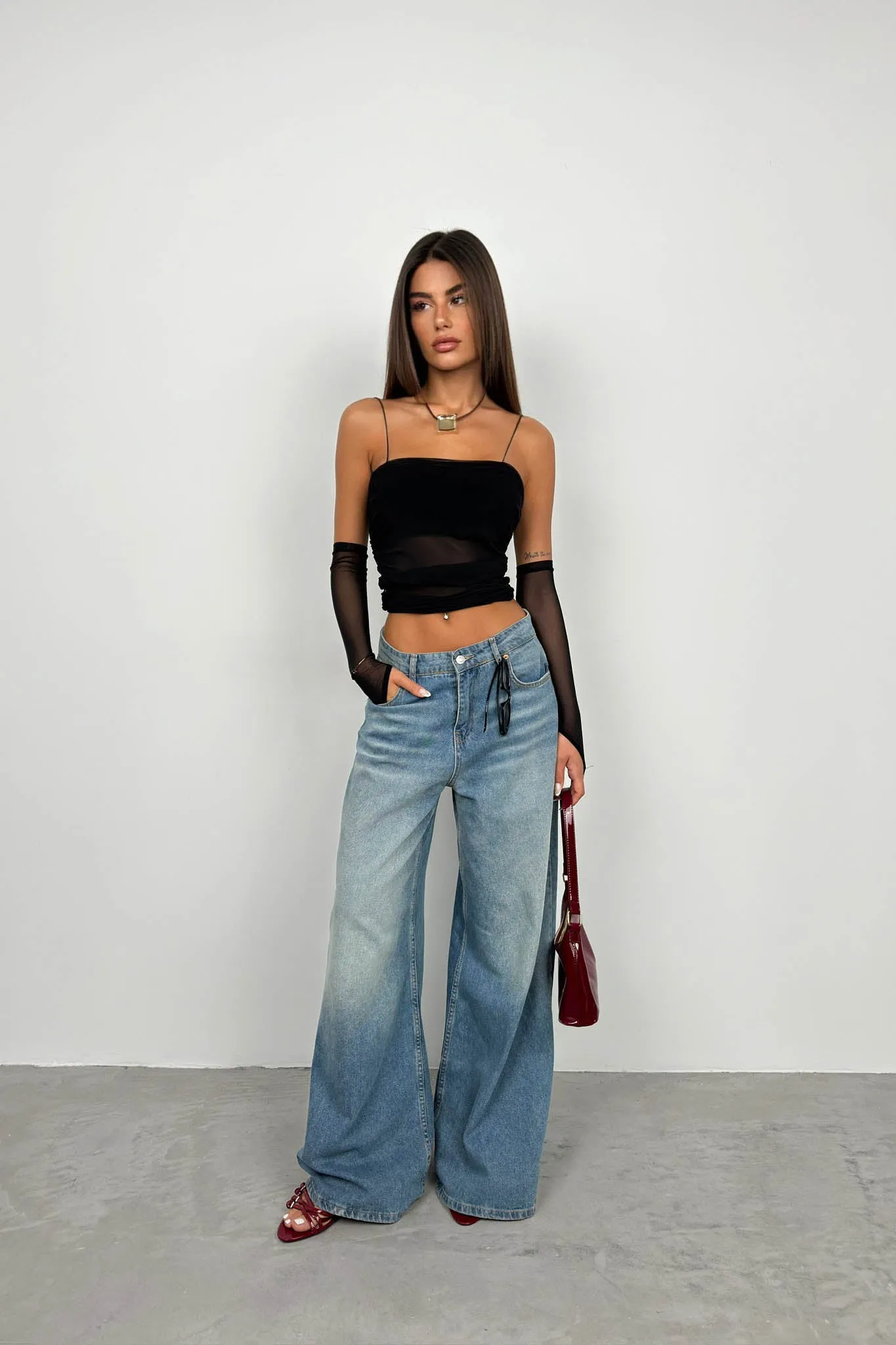 Tulle Top With Sleeve Detail