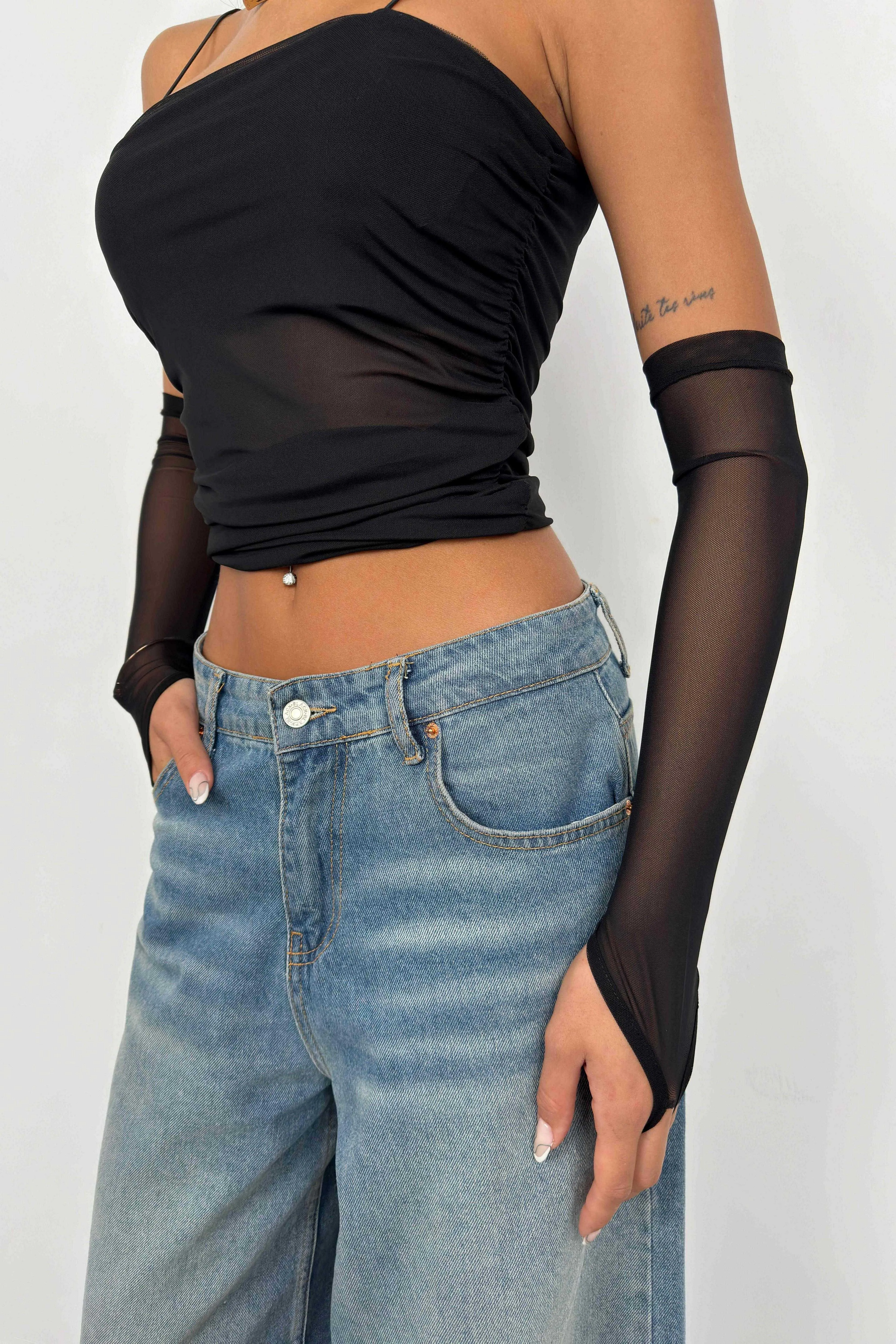 Tulle Top With Sleeve Detail