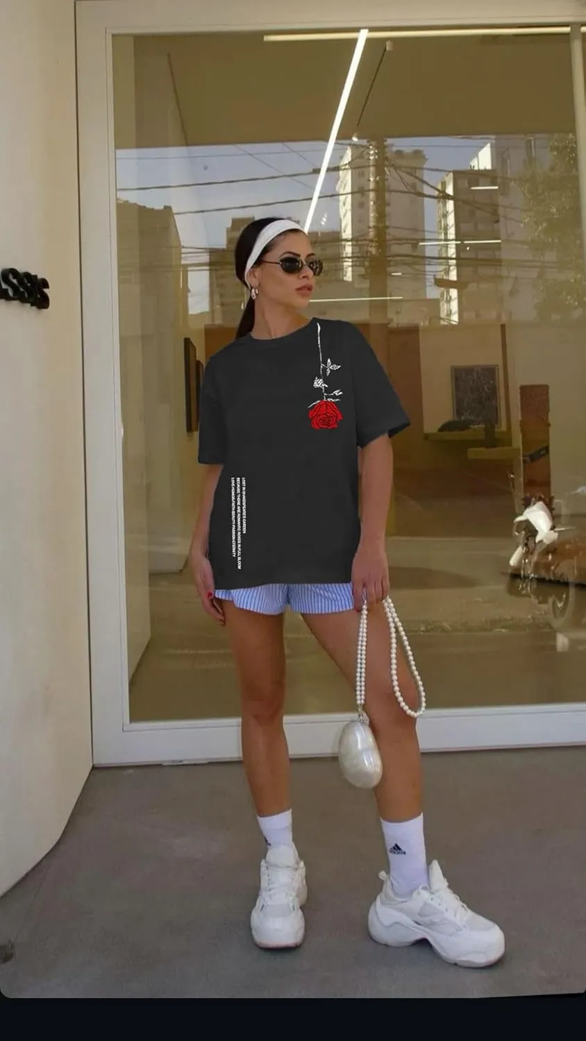 UOUA Women Oversized Graphic T-Shirt Casual Cotton Tees Printed Summer Tops