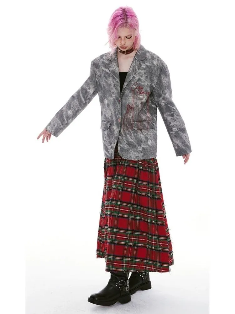 Vintage Plaid Long Half Skirt【s0000004969】