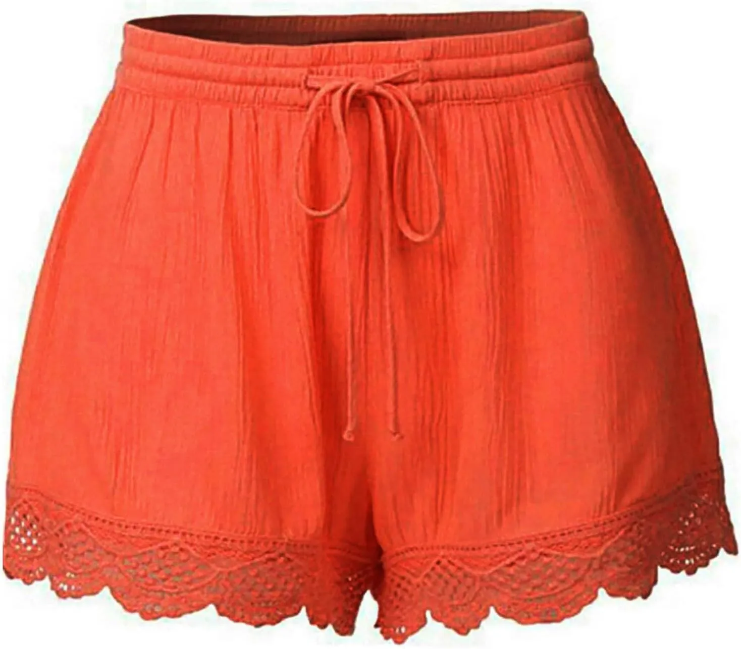 Women Floral Lace Trim Shorts Casual Summer Shorts Plus Size High Waist Drawstring Dressy Shorts Trendy Beach Clothes