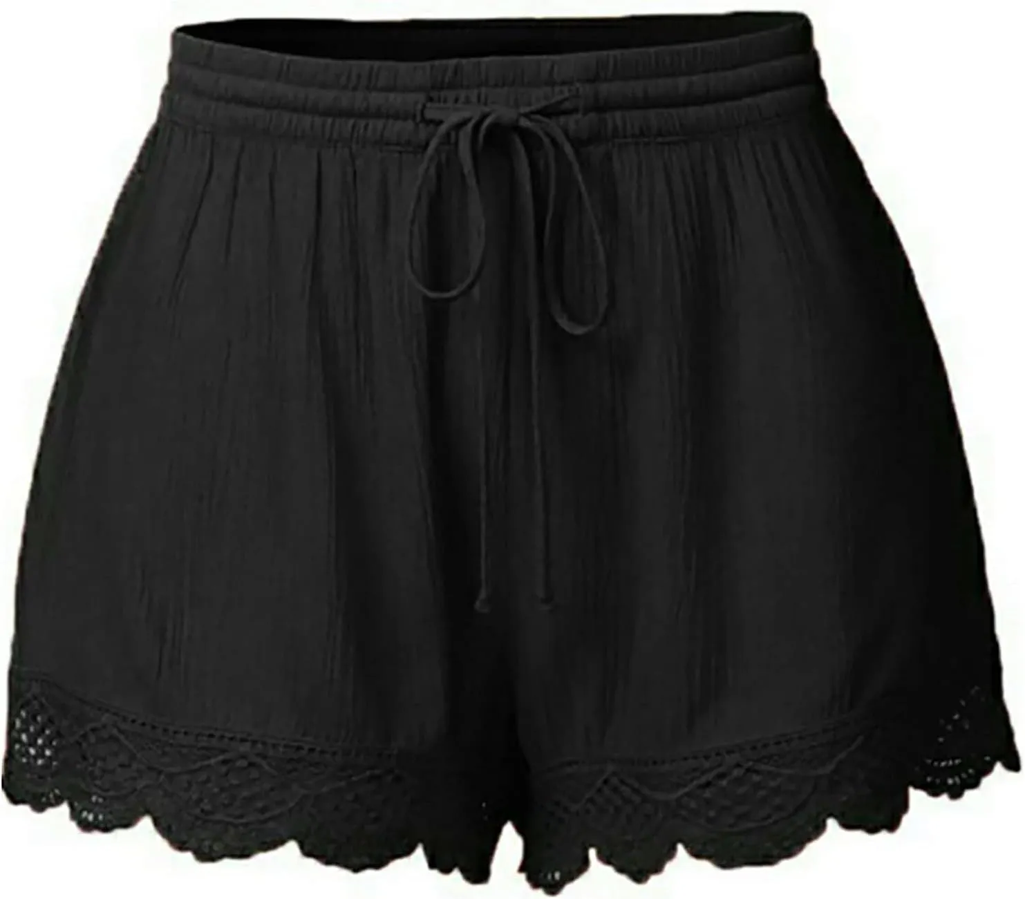 Women Floral Lace Trim Shorts Casual Summer Shorts Plus Size High Waist Drawstring Dressy Shorts Trendy Beach Clothes