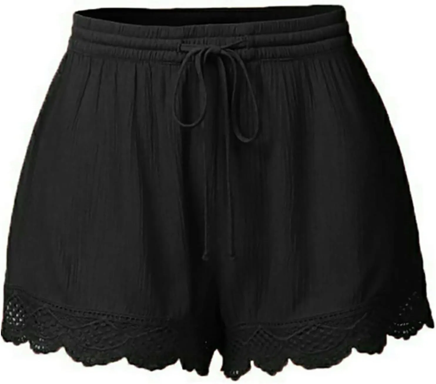 Women Floral Lace Trim Shorts Casual Summer Shorts Plus Size High Waist Drawstring Dressy Shorts Trendy Beach Clothes