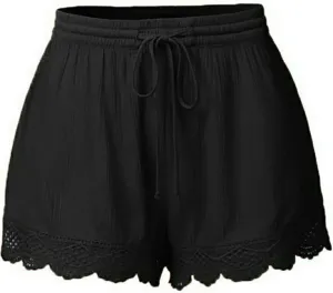 Women Floral Lace Trim Shorts Casual Summer Shorts Plus Size High Waist Drawstring Dressy Shorts Trendy Beach Clothes