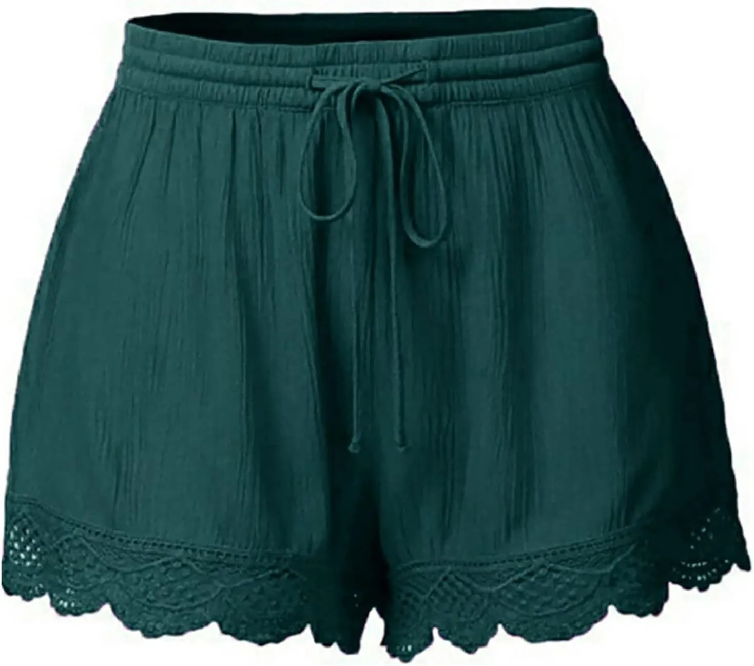 Women Floral Lace Trim Shorts Casual Summer Shorts Plus Size High Waist Drawstring Dressy Shorts Trendy Beach Clothes
